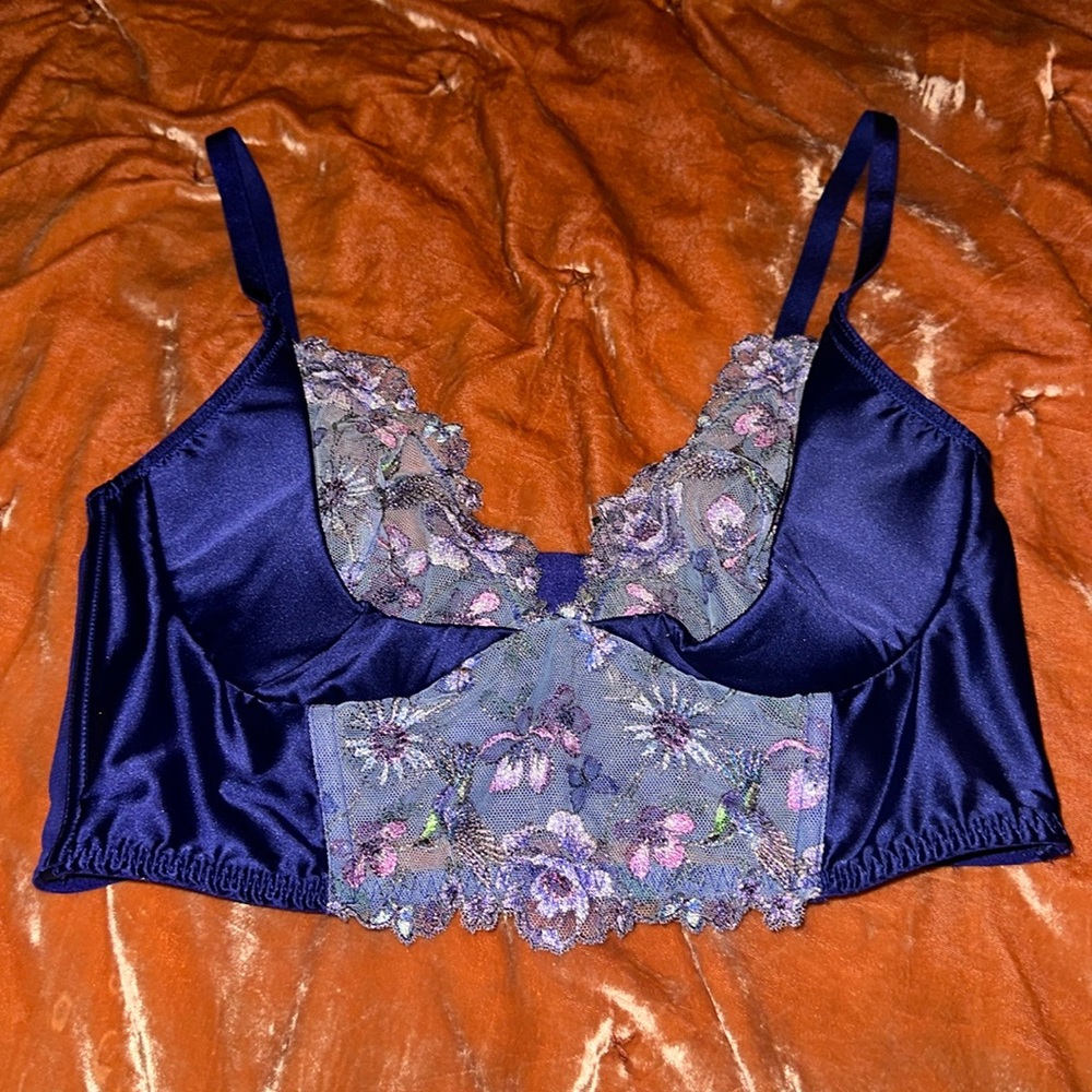 Women’s Victoria’s Secret Purple Hummingbird Embroidery Quarter Cup Corset Top
